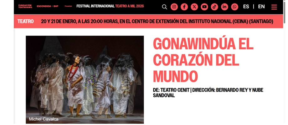Obra colombiana GONAWINDÚA. El Corazón del Mundo llega a Chile en el marco del Festival Teatro a Mil 2026