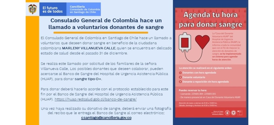 El Consulado de Colombia en Santiago de Chile hace un llamado a donar sangre 